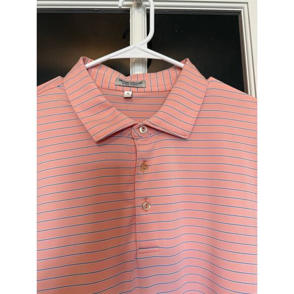 Peter Millar Other - Peter Millar Summer Comfort Mens XL Polo Golf Shirt blue/white Stripe Peach